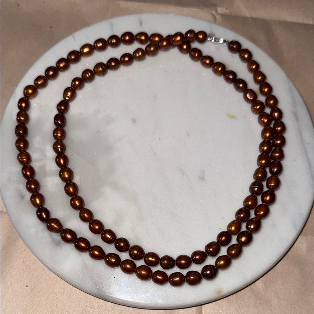 Elegant Copper Tone  GSJ 925 Clasp Pearl Necklace